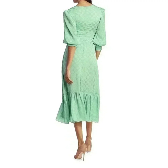 PatBO Satin Midi Dress Size 8 Green Polka Dot Brazilian Long Wedding Guest $675 - Picture 3 of 8